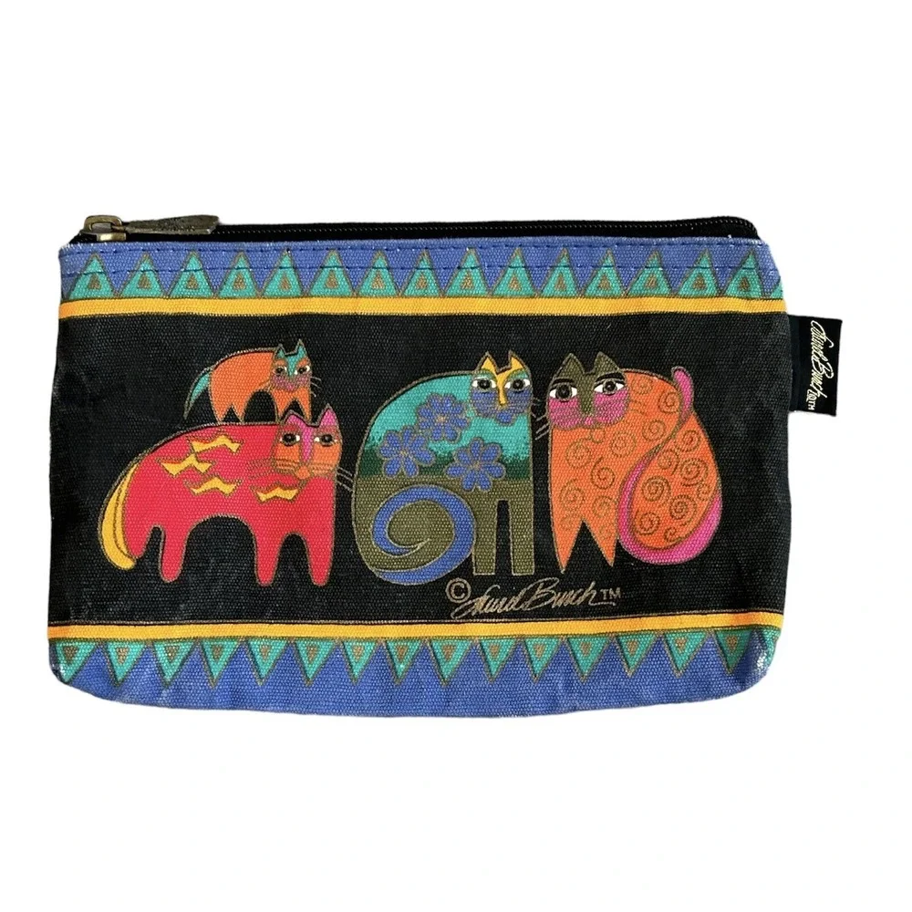 Laurel Burch Cosmetic Bag Pouch Tasai Cats Colorful Canvas‎